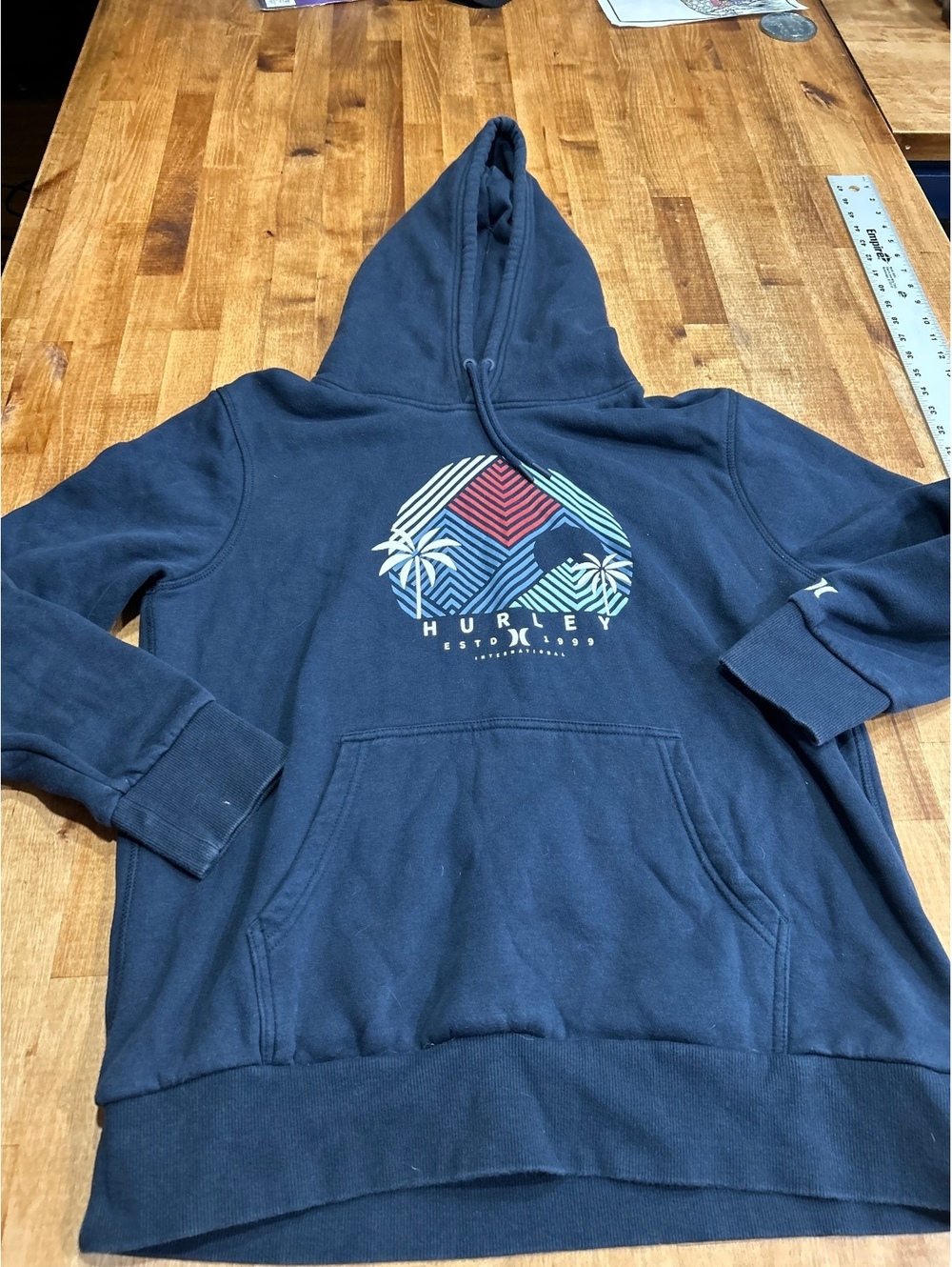 Hurley Navy Blue Pullover Hoodie with Graphic Print